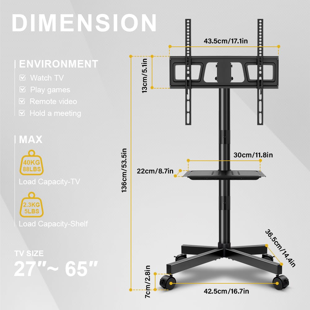 Mobile TV Cart Rolling TV Stand for 23-65 Inch Flat Panel Curved Screen TVs D17486