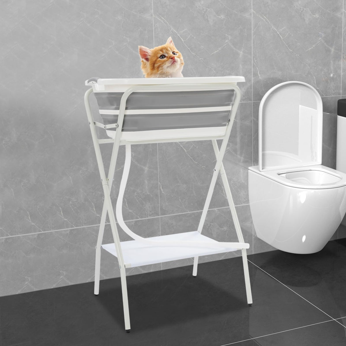 Foldable Pet Bathtub with Stand, 110lbs Capacity H46106