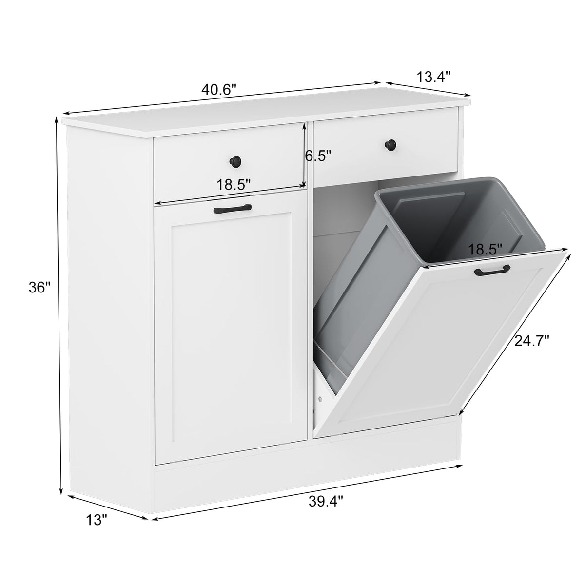 White 20-Gallon Wooden Tilt-Out Trash Can Cabinet F877