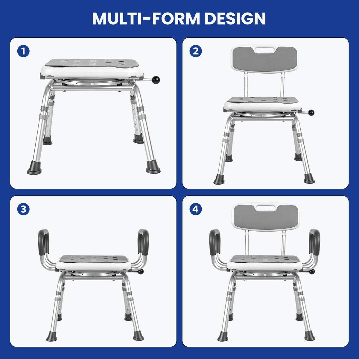 Swivel Shower Chair with Arms & Back, 5-Level Height Adjustable, 300 lbs W24496