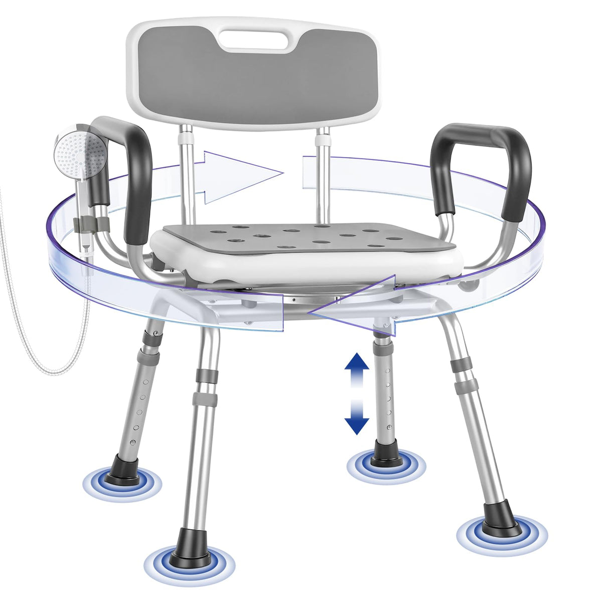 Swivel Shower Chair with Arms & Back, 5-Level Height Adjustable, 300 lbs W24496