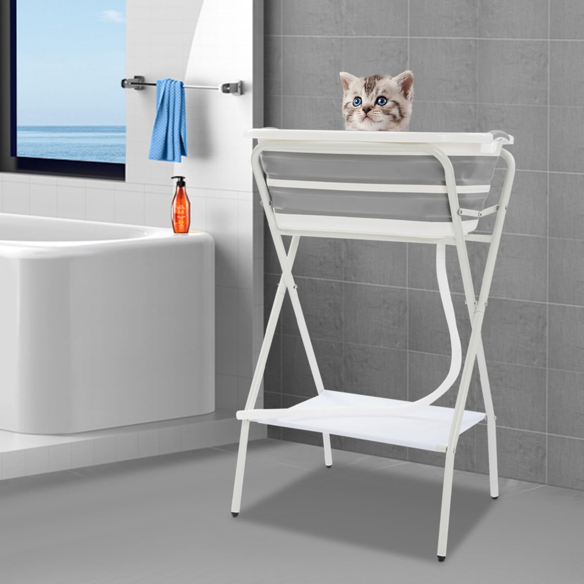 Foldable Pet Bathtub with Stand, 110lbs Capacity H46106