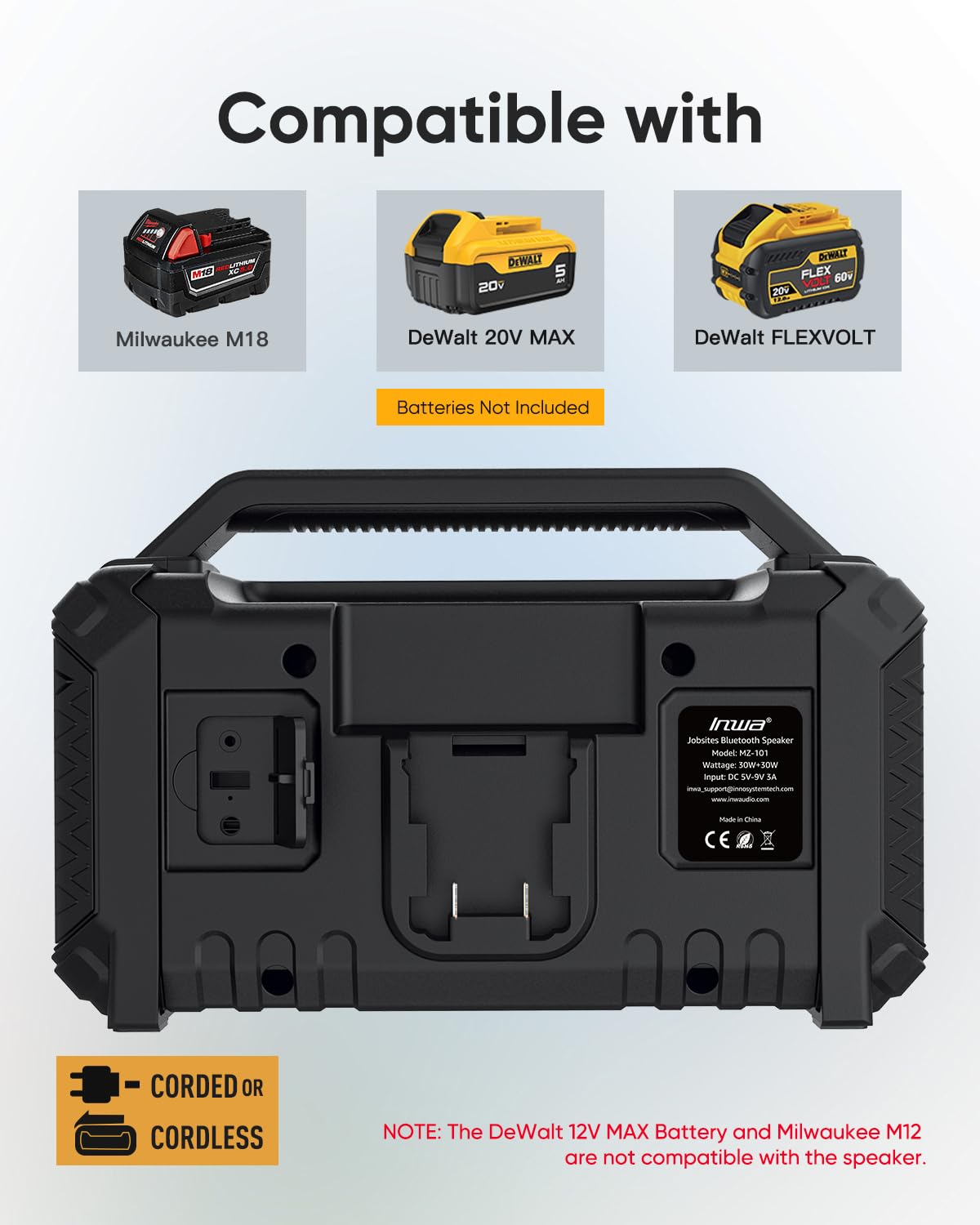 60W Portable Bluetooth Jobsite Speaker with RGB Lights J33725