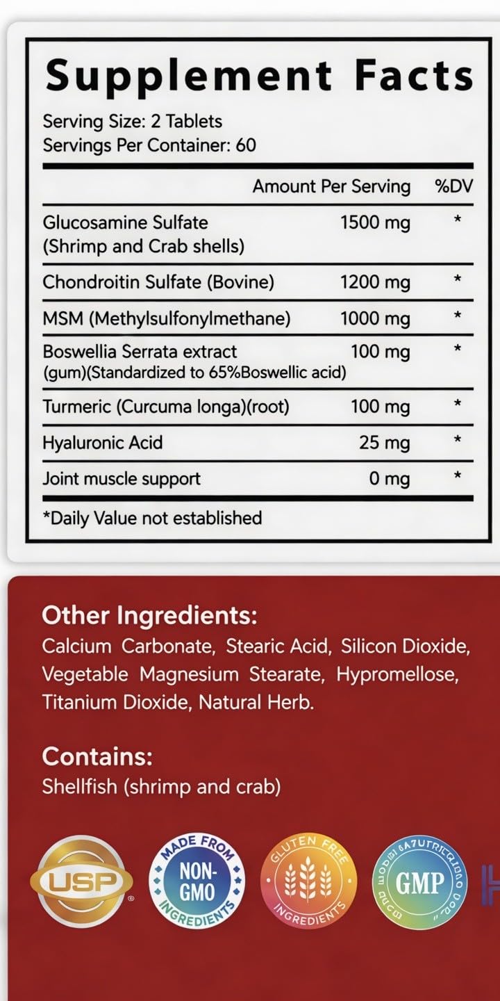 1500mg Glucosamine 1200mg Chondroitin 1000mg MSM 60 Tablets Joint Supplement M519