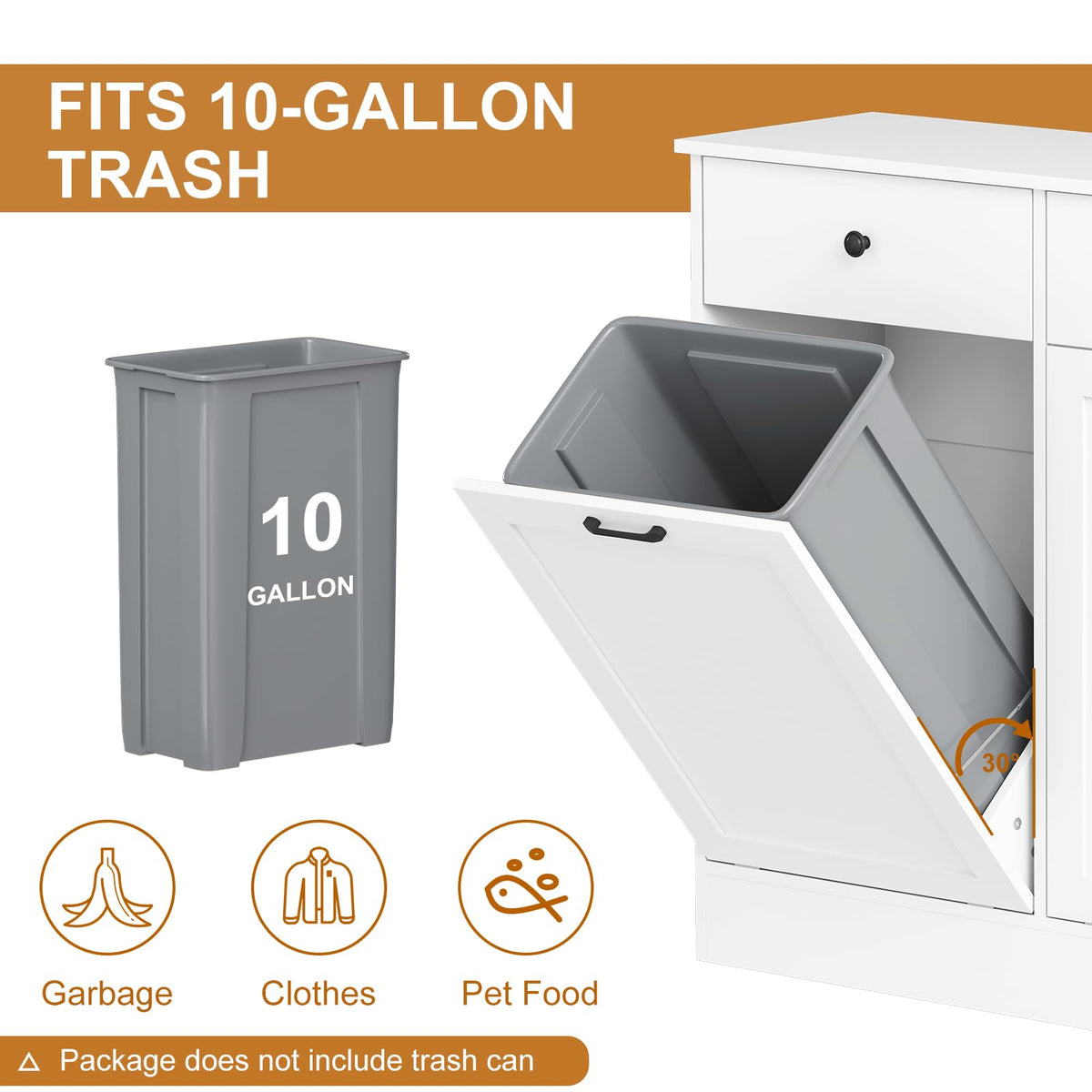 White 20-Gallon Wooden Tilt-Out Trash Can Cabinet F877