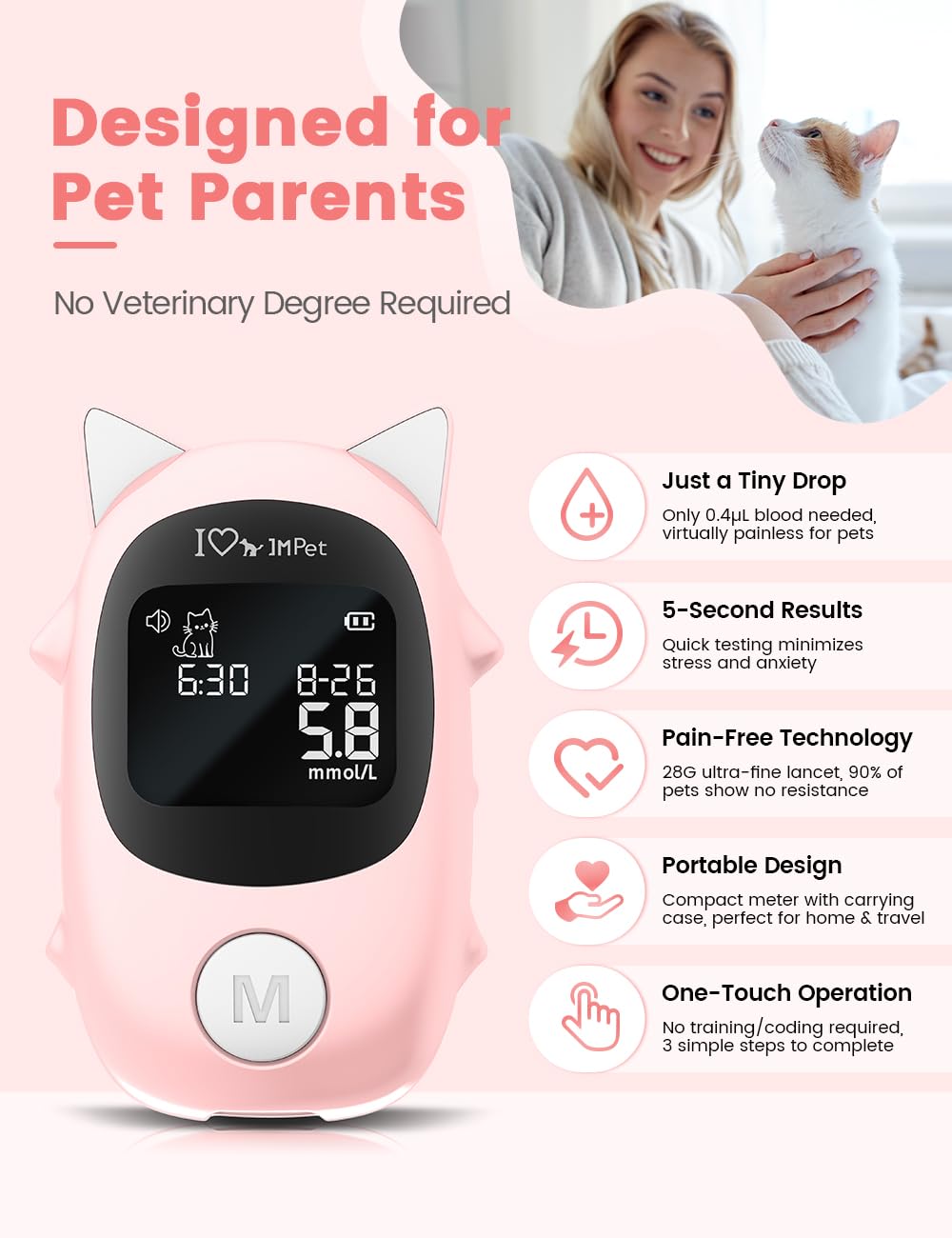 Glucose Monitoring Kit for Dogs & Cats with 100 Strips, 100 Lancets and Lancing Device X499
