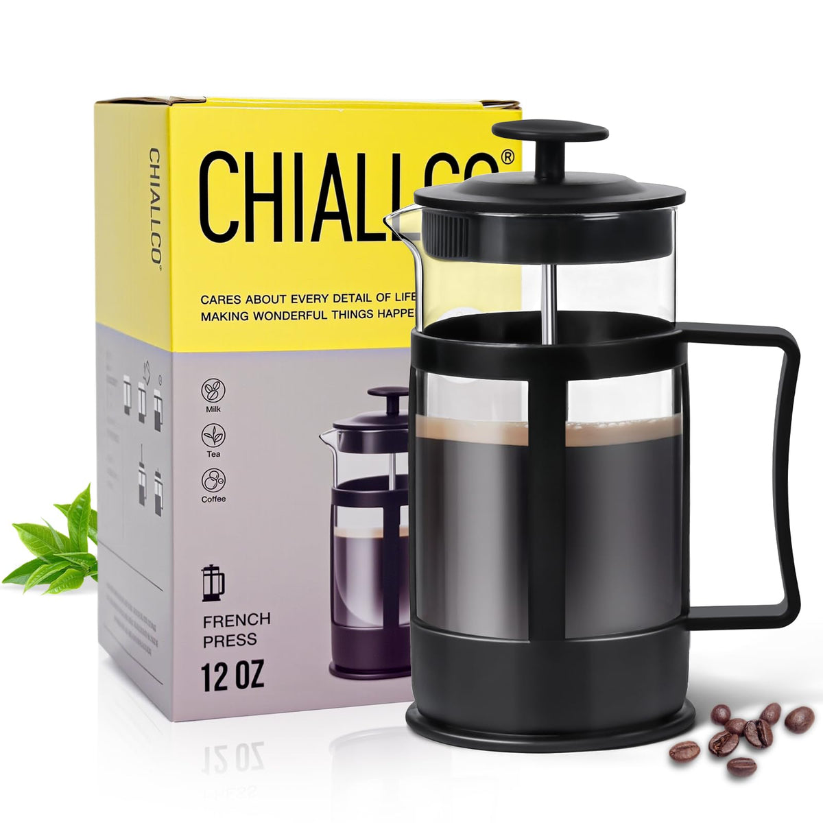 12OZ Glass Stainless Steel French Press Coffee Maker E4693
