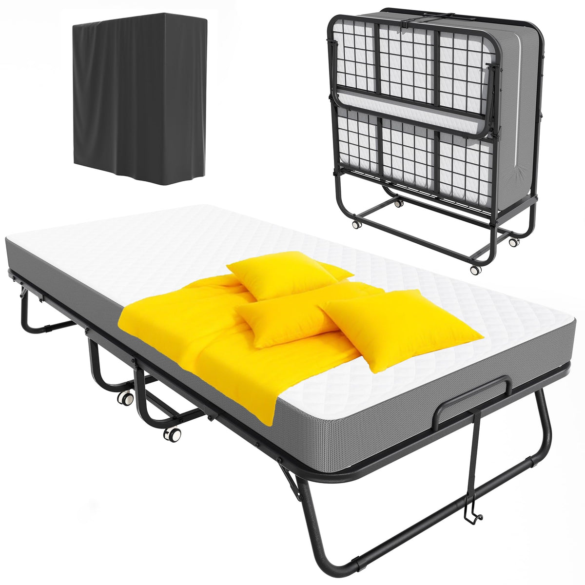 Folding Bed with Mattress, Portable Roll Away Bed, 75" x 31" Z427