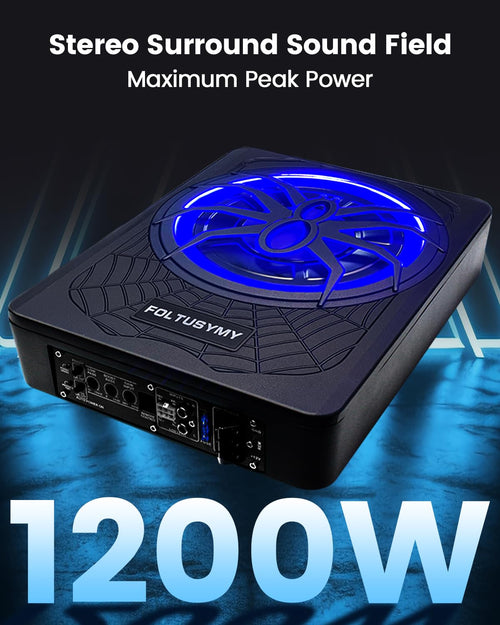 1200W 10" Slim Under Seat Powered Car Subwoofer with Blue LED Light U7276