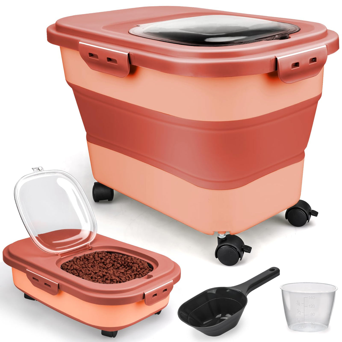 Collapsible Pet Food Storage Container with Wheel, Cup and Scoop T172865