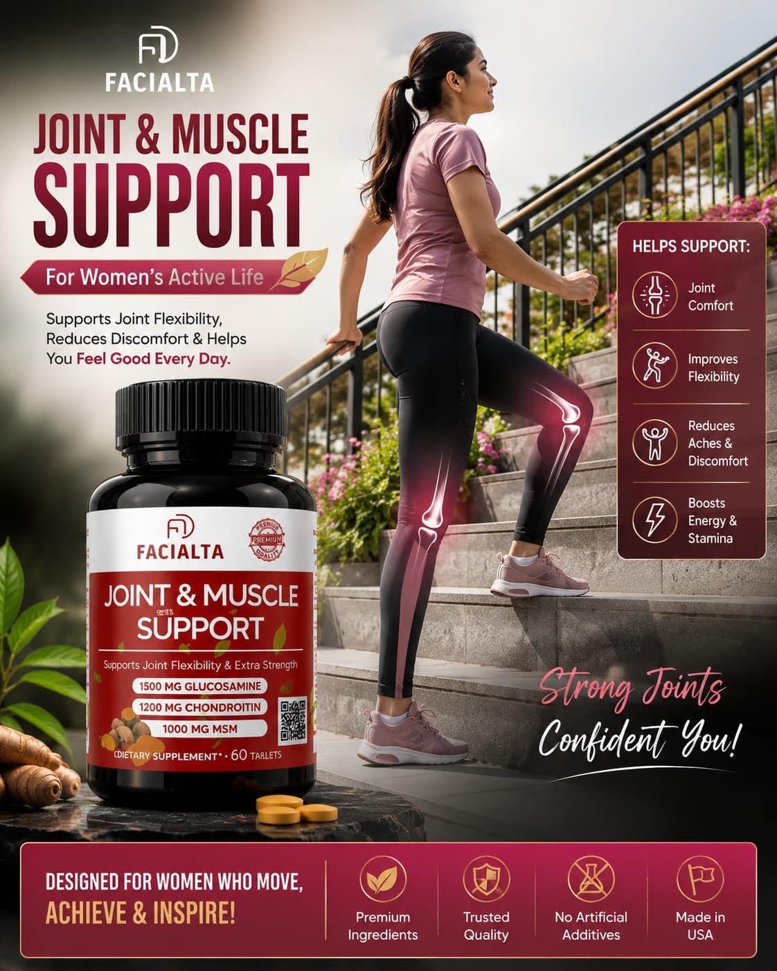 1500mg Glucosamine 1200mg Chondroitin 1000mg MSM 60 Tablets Joint Supplement M519