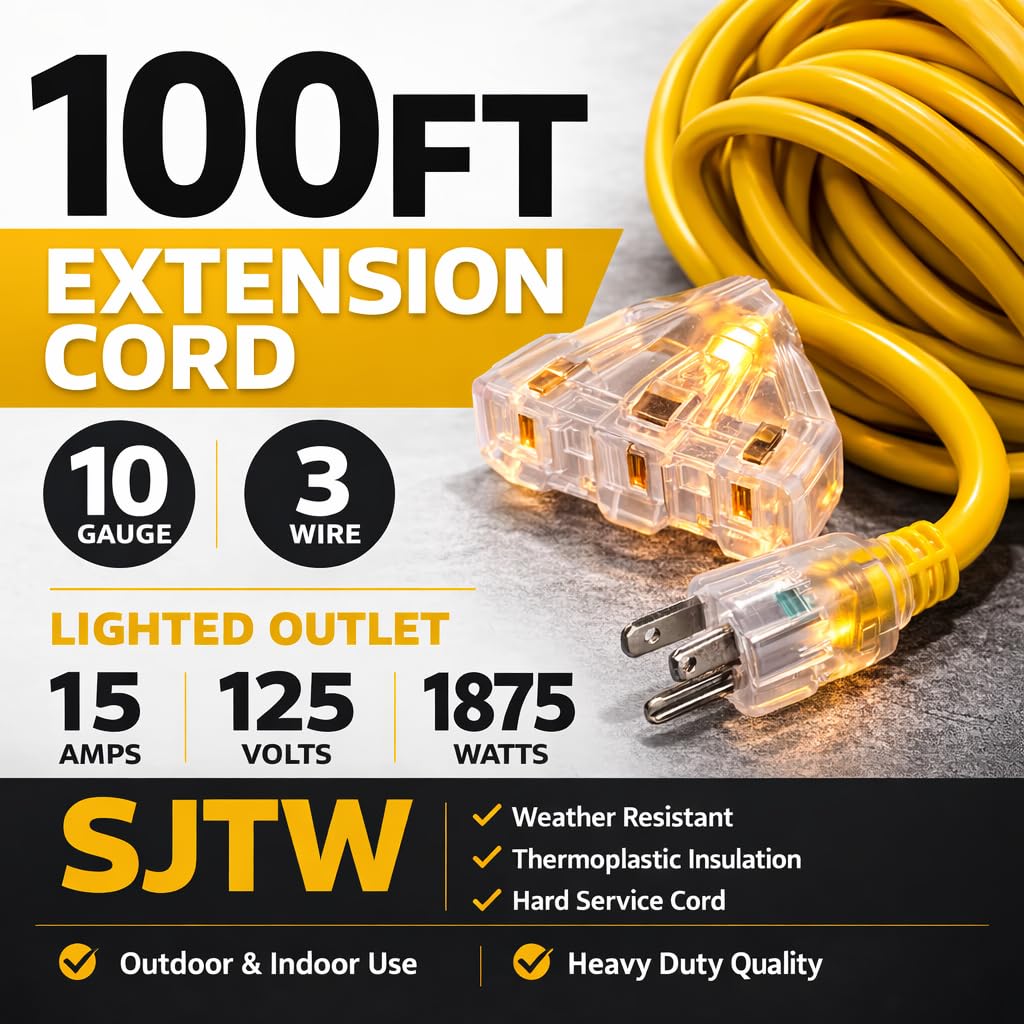 100 ft 10/3 Heavy Duty SJTW Outdoor Extension Cord U5555