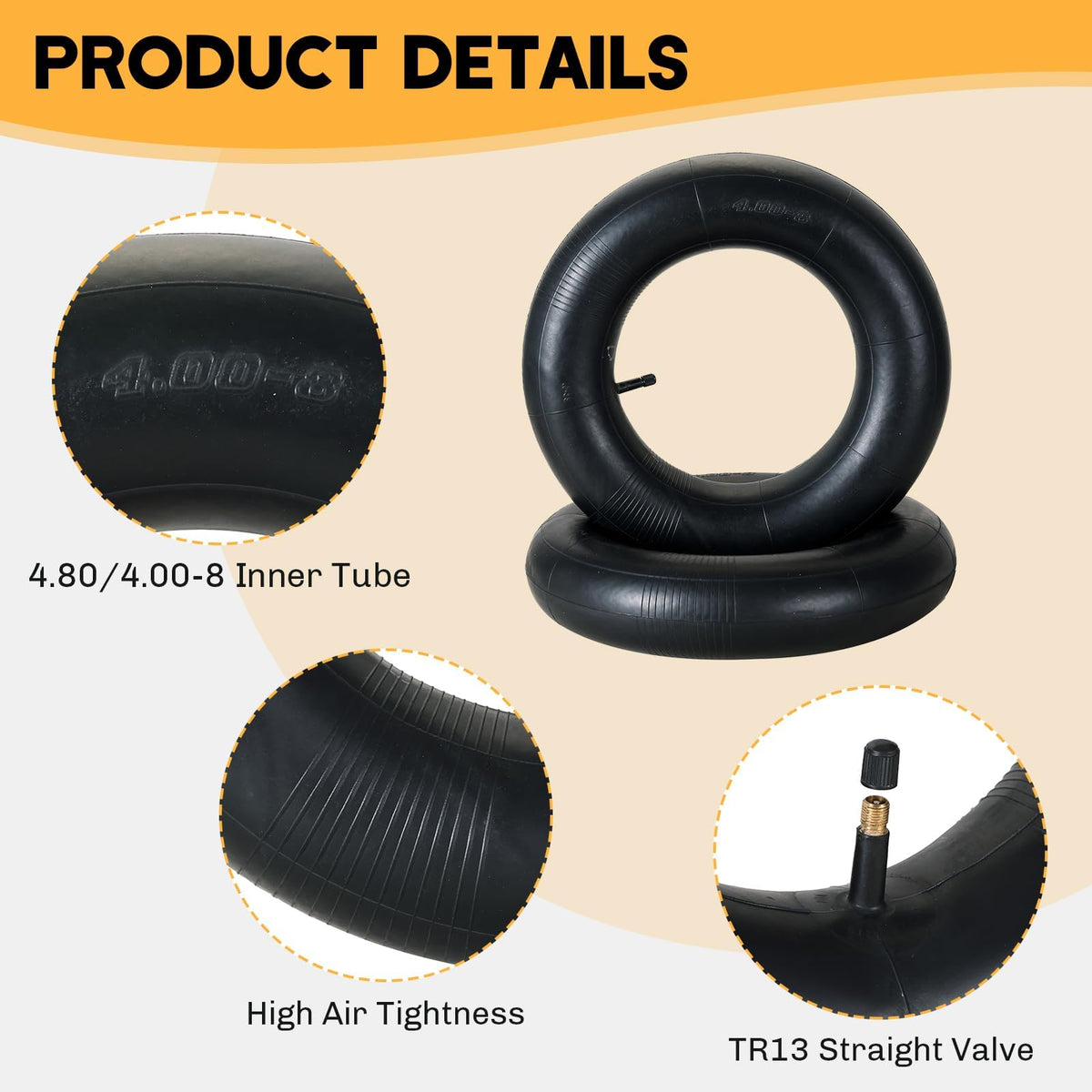 2 Pack 4.80/4.00-8 Inner Tube with TR-13 Straight Valve Stem S6270