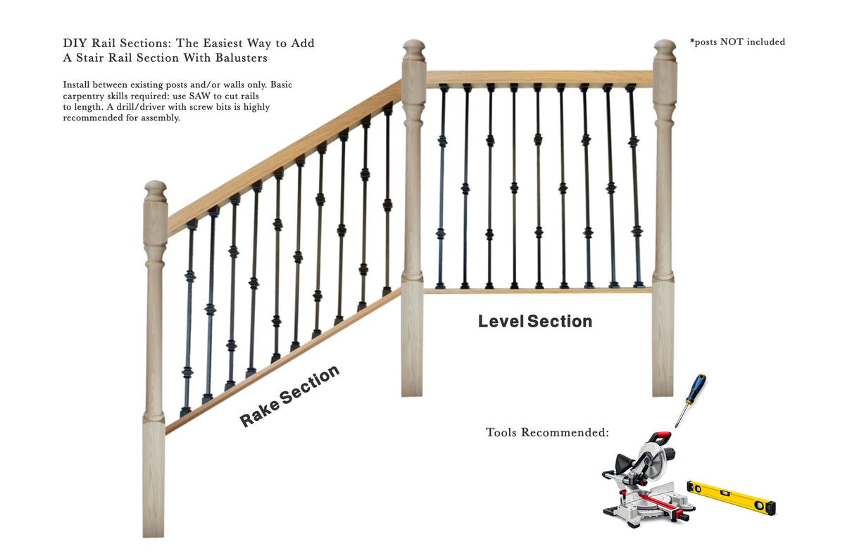 Indoor Stair Rail Section Kit with Black Metal Balusters B7617