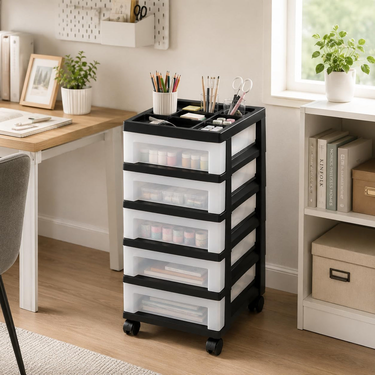 5 Drawer Narrow Storage Cart with Organizer Top Y794