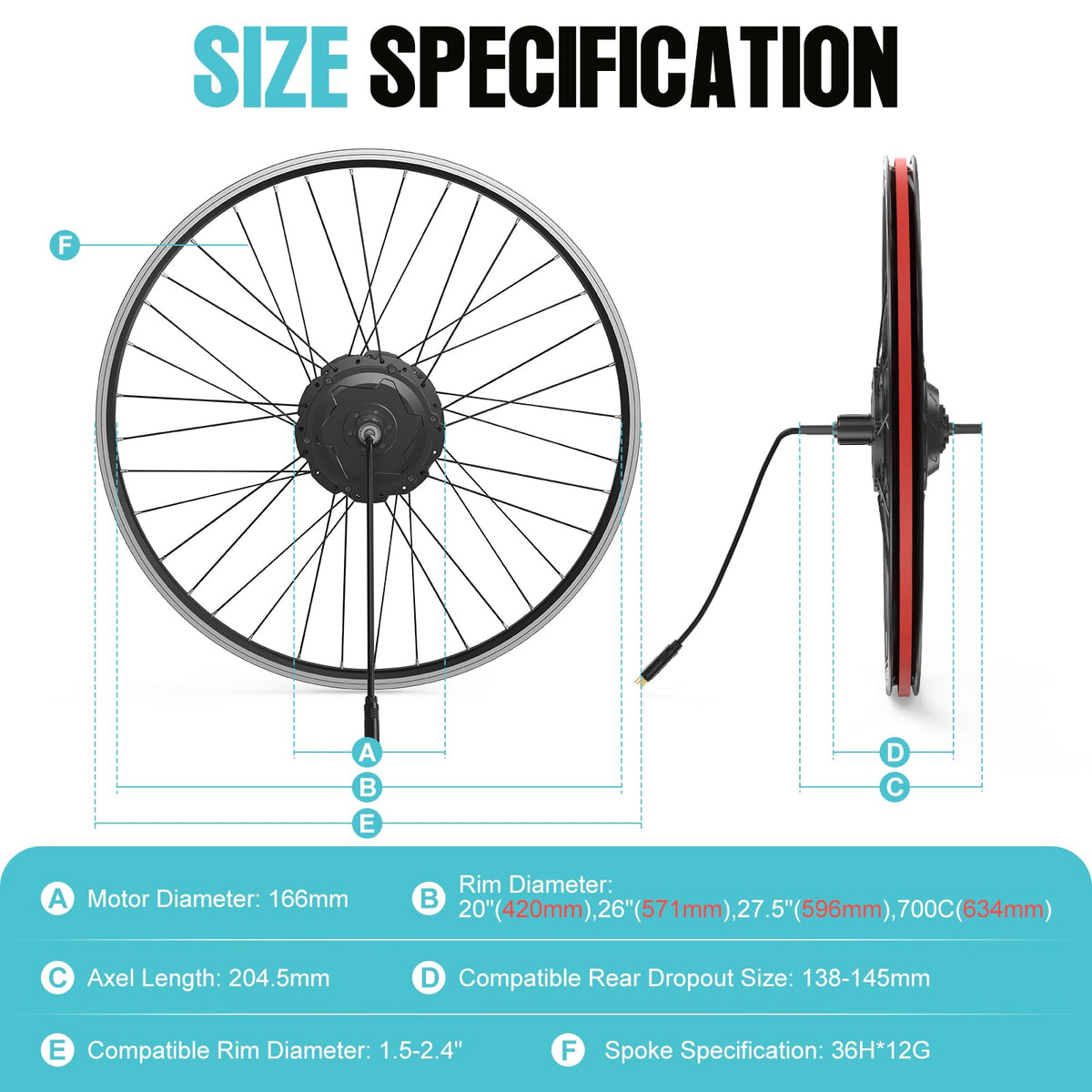 48V 750W Rear Electric Bike Conversion Kit I990