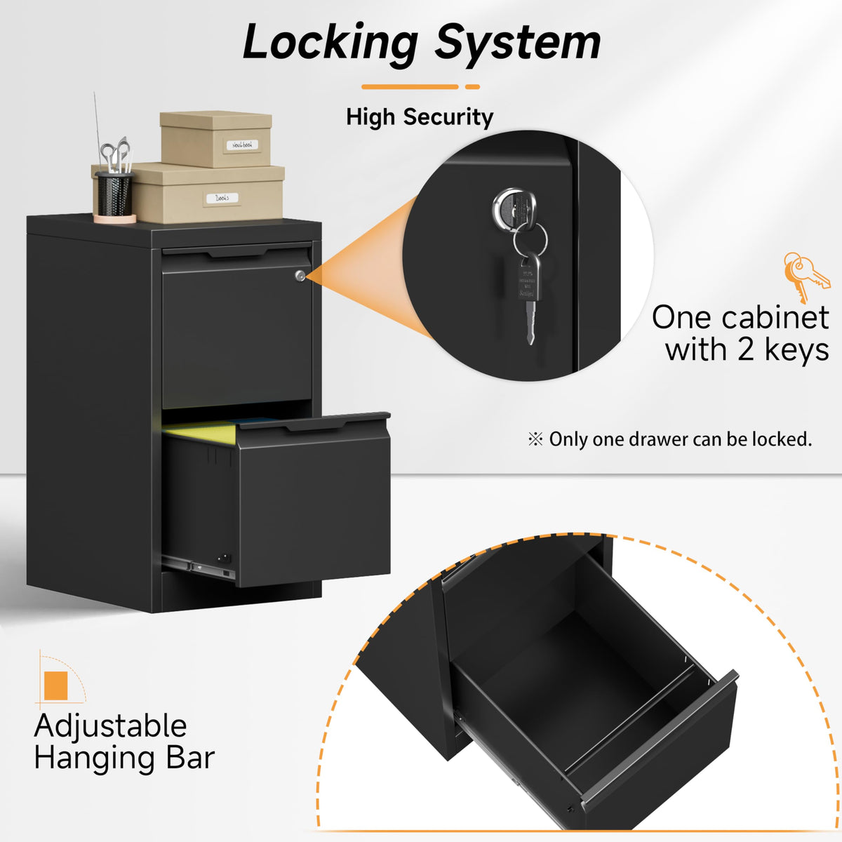 2 Drawer Metal File Cabinet with Lock F548597