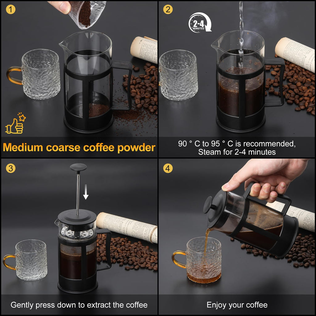 12OZ Glass Stainless Steel French Press Coffee Maker E4693