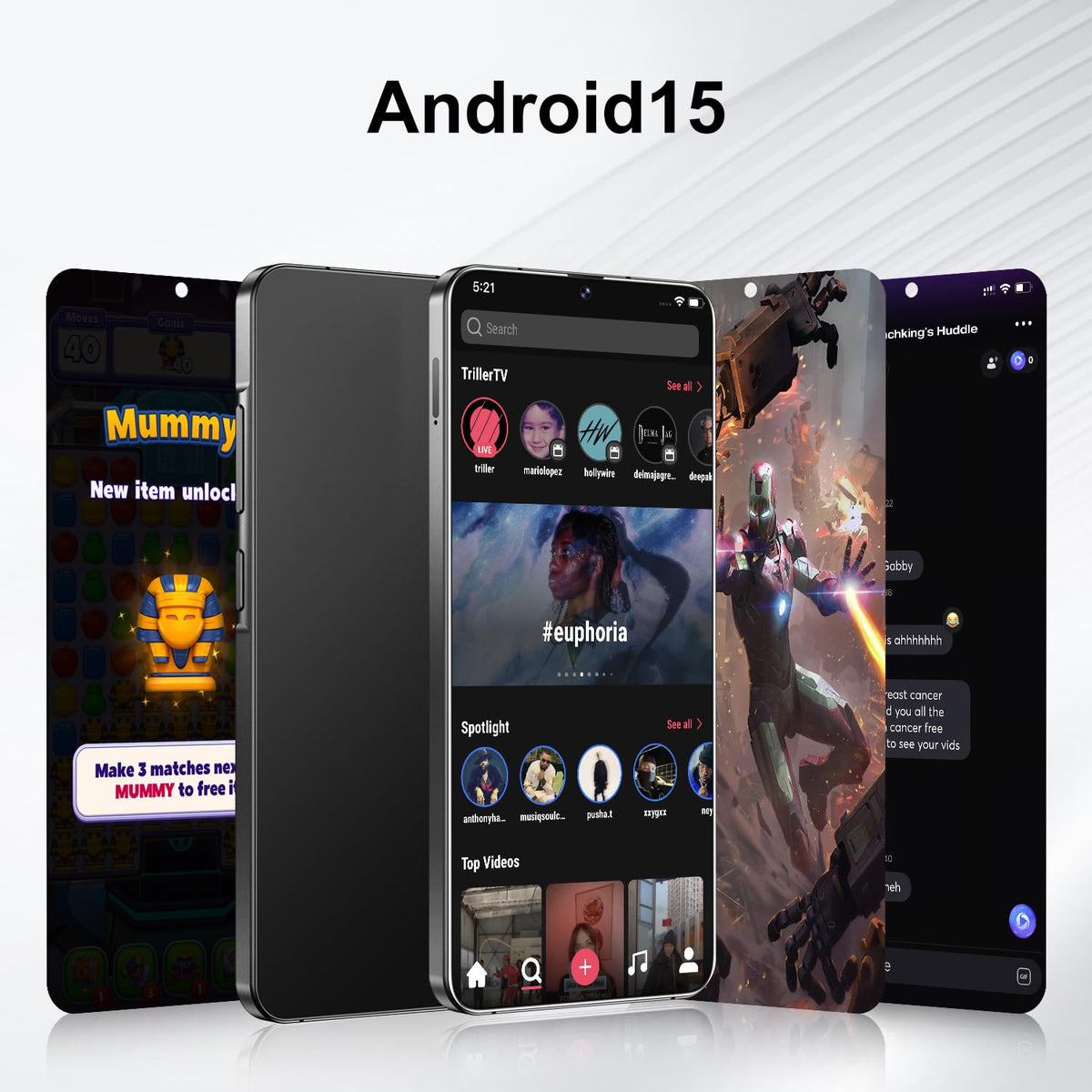 Unlocked 5G Smartphone Android 15 12GB+512GB 7" HD Screen 6800mAh Dual SIM Black S592