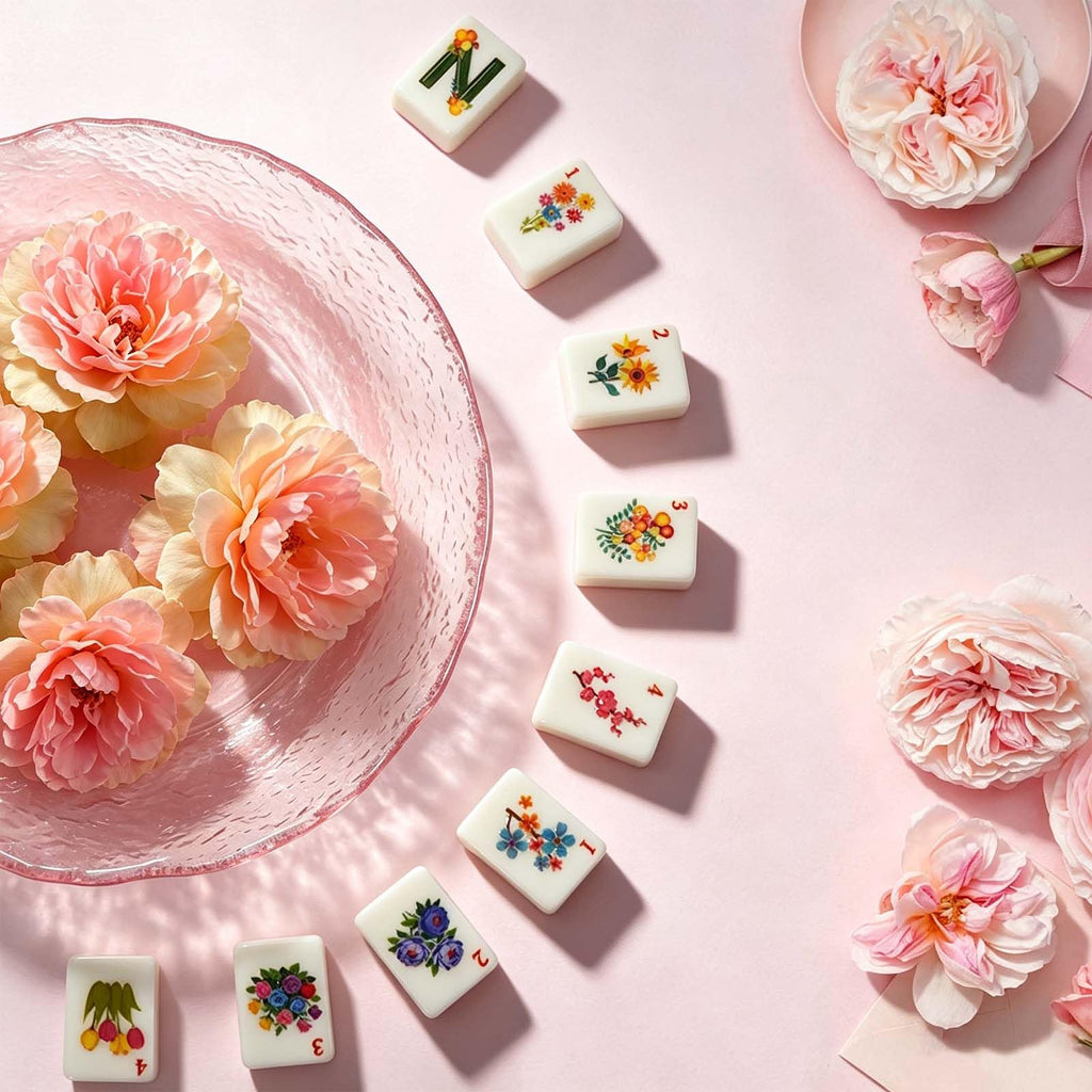 1.2” American Mahjong Set 168 Pink Floral Melamine Tiles M8112