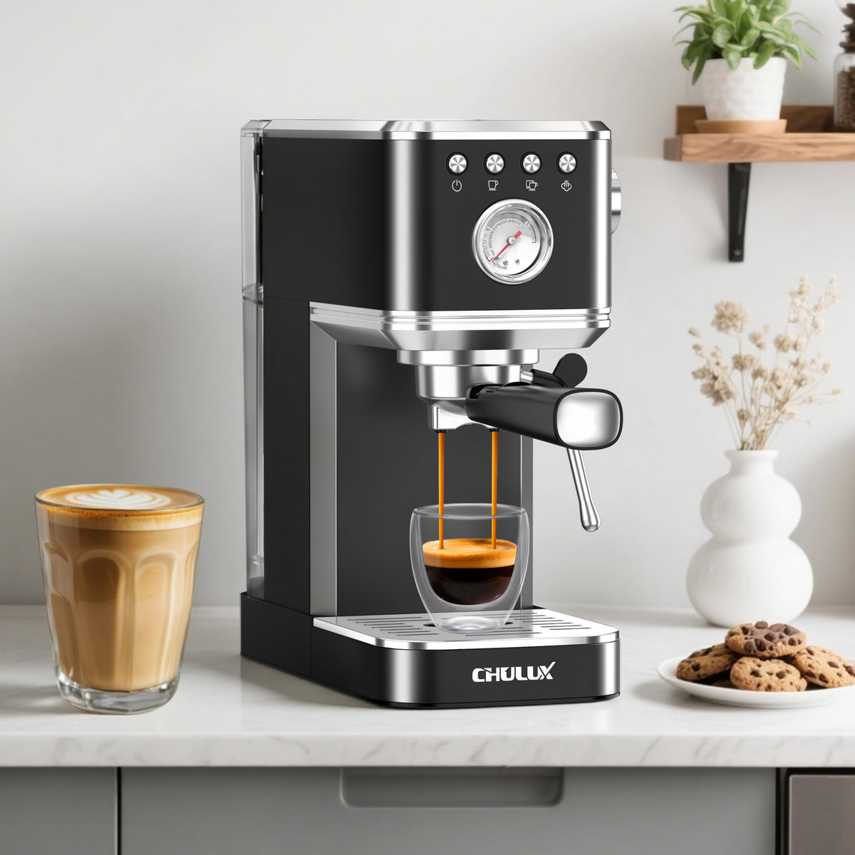 Slim Espresso Machine with Milk Frother L40109