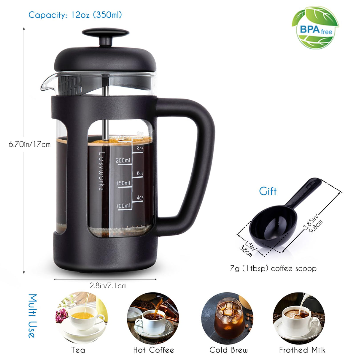 12 oz French Press Coffee Tea Maker with Measuring Coffee Spoon P89424