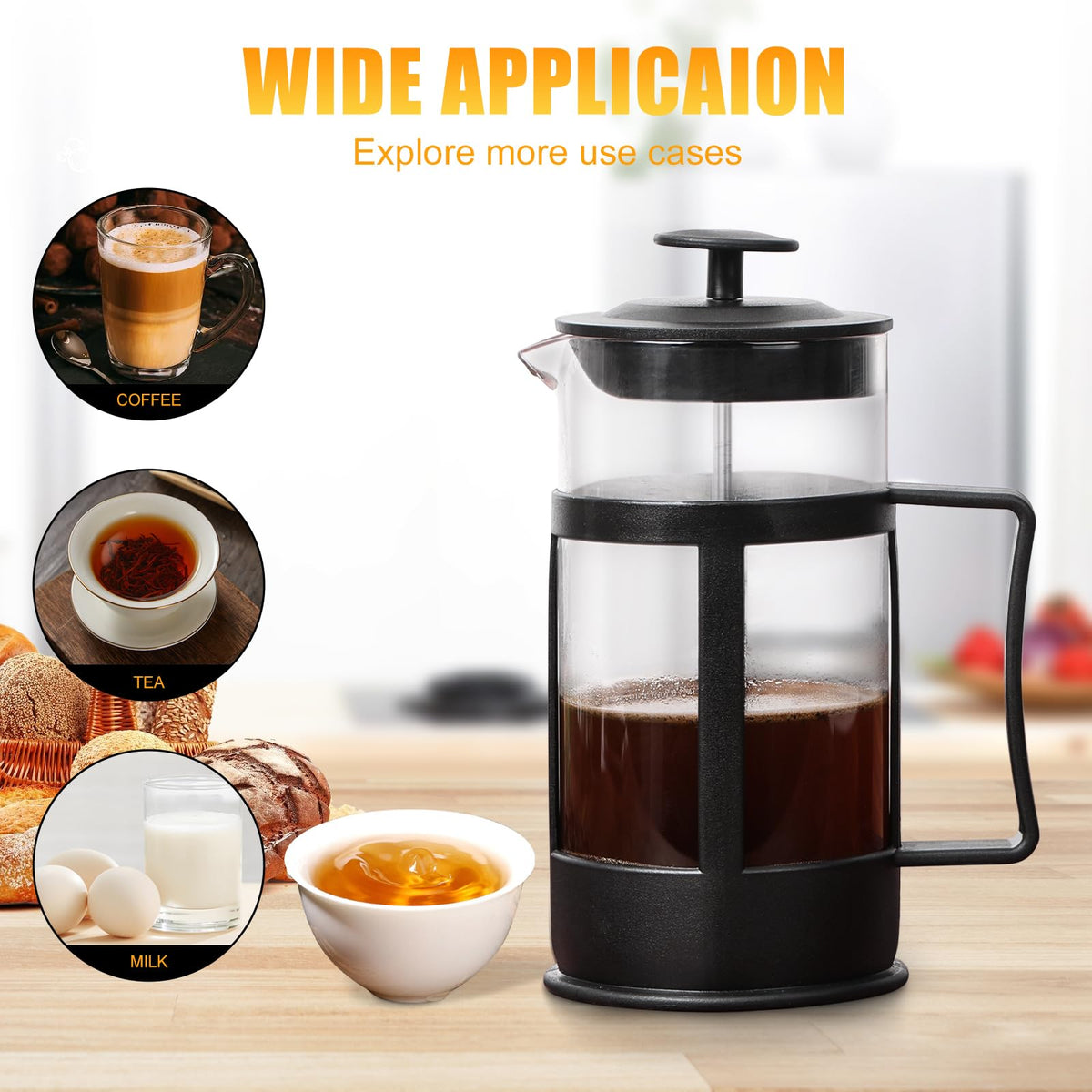 12OZ Glass Stainless Steel French Press Coffee Maker E4693