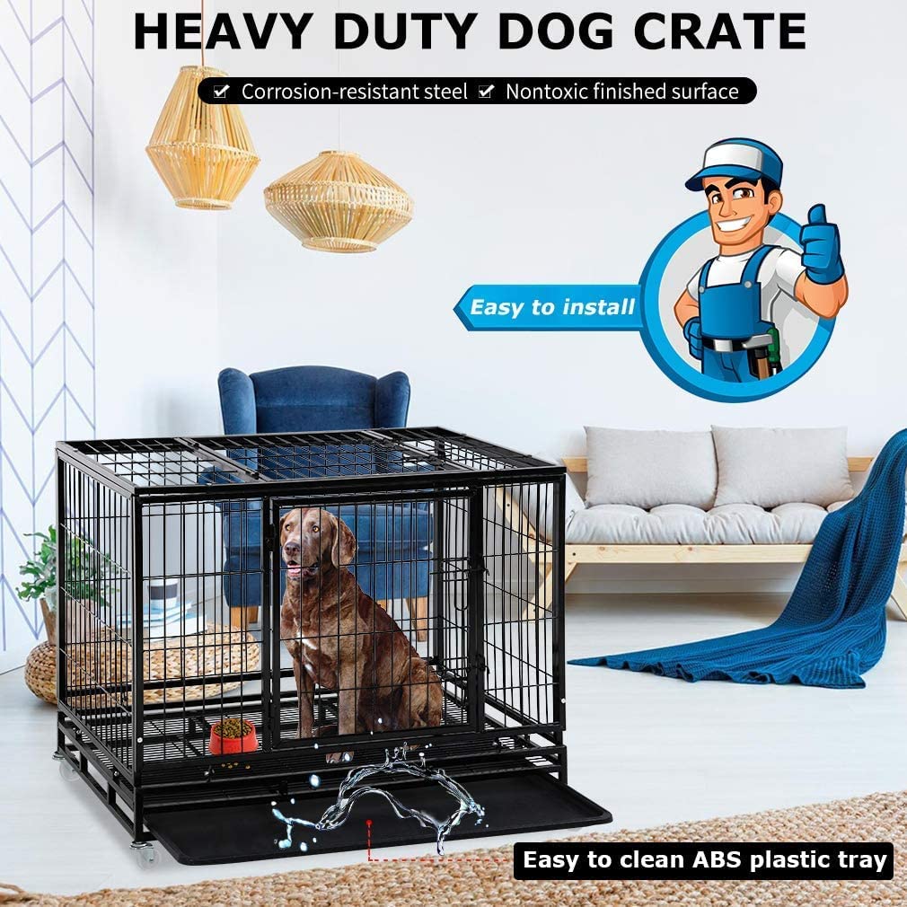 48 Inches Heavy Duty Dog Crate with Plastic Tray M888