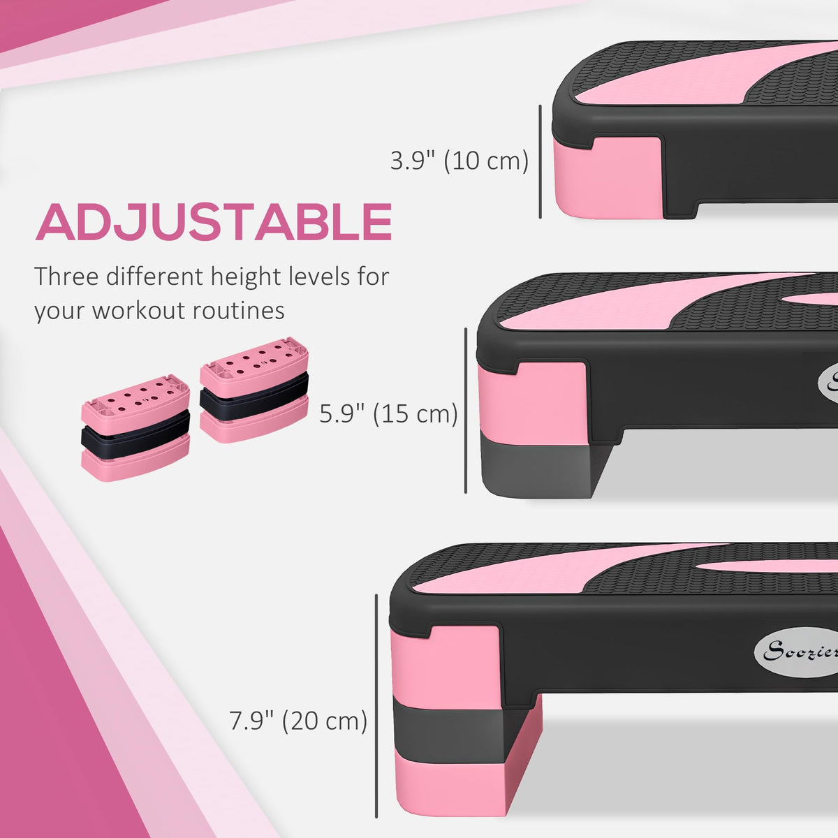 Adjustable Aerobic Stepper 4"-6"-8" Pink L9274