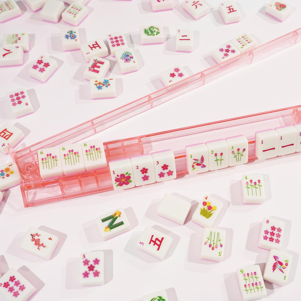 1.2” American Mahjong Set 168 Pink Floral Melamine Tiles M8112
