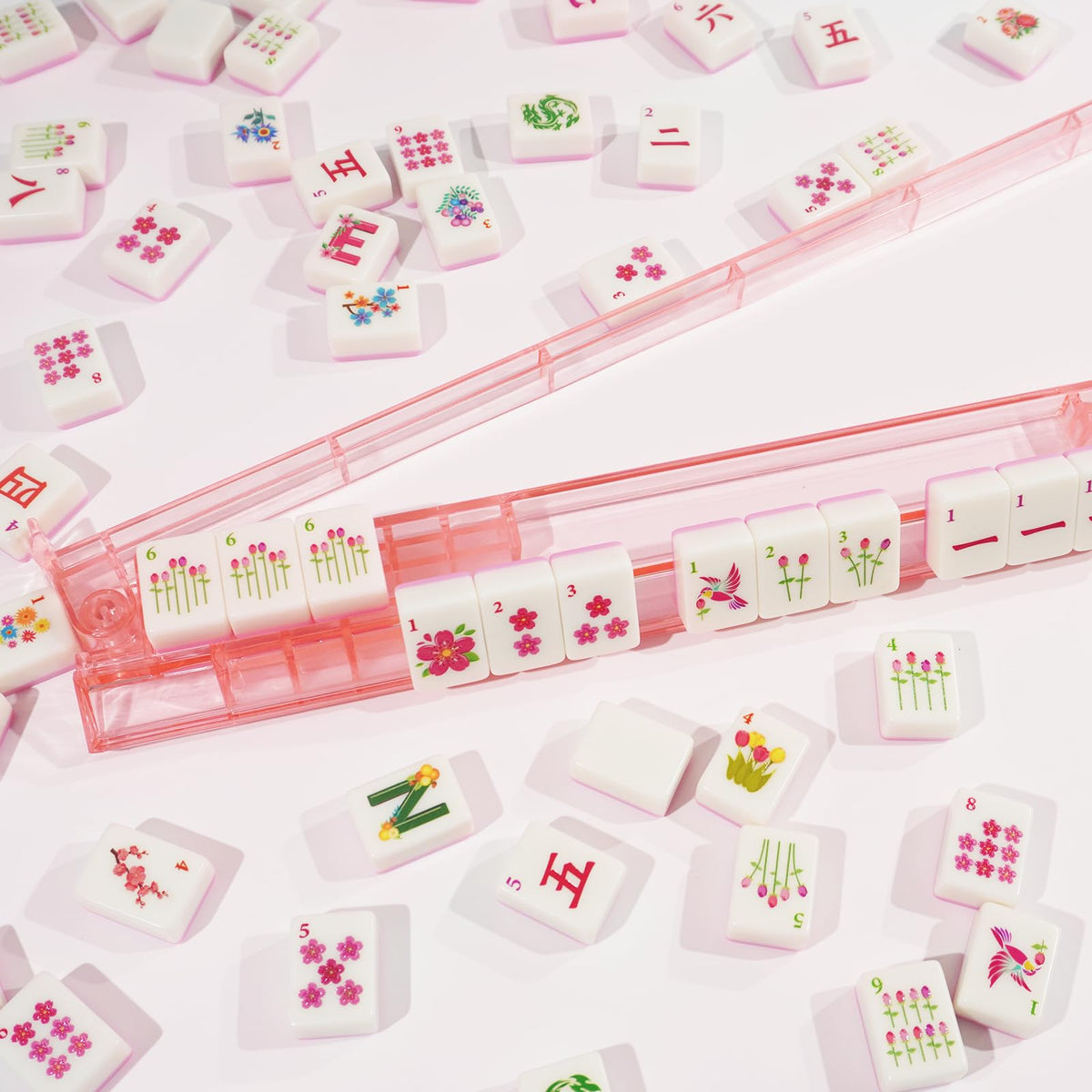 1.2” American Mahjong Set 168 Pink Floral Melamine Tiles M8112