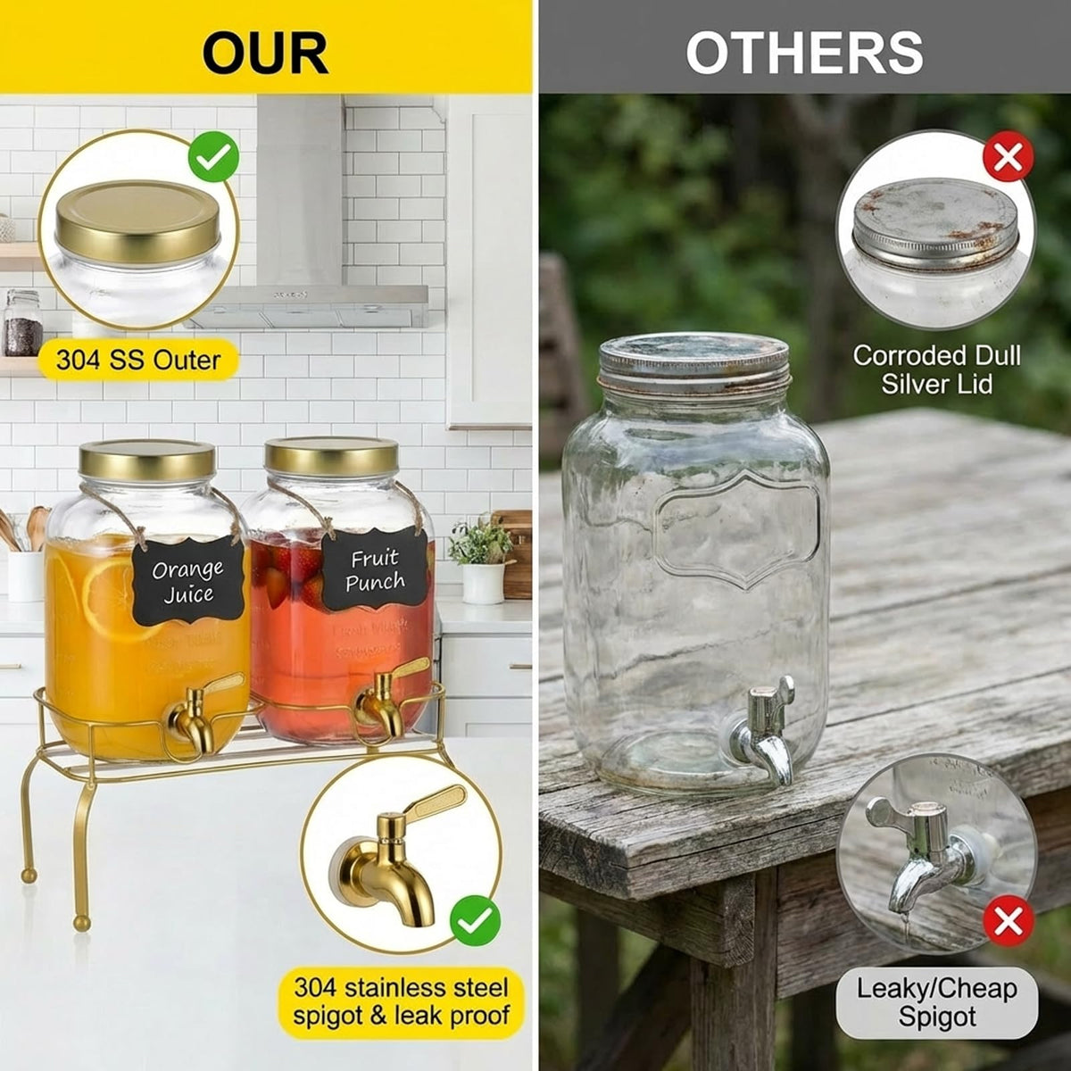 1 Gallon Glass Drink Dispenser Set of 2 with Stand O38172