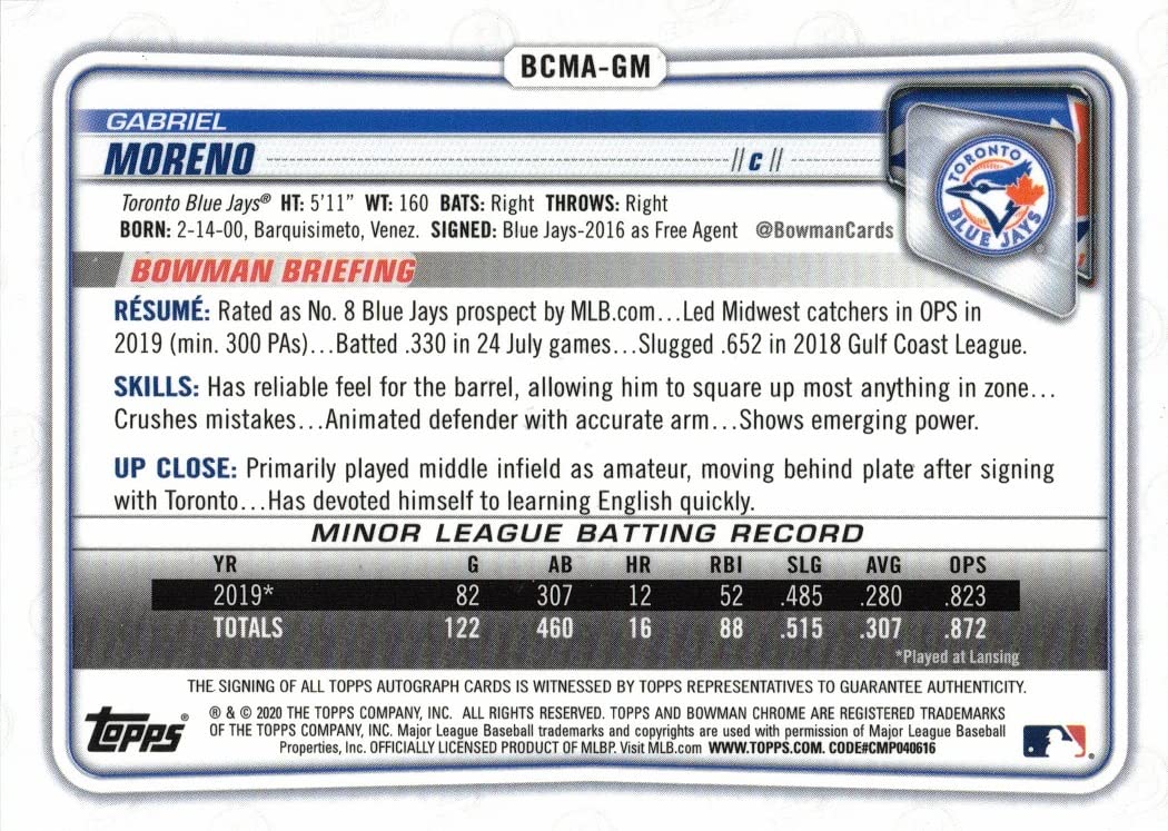 Gabriel Moreno Autograph Pre-Rookie Card U58410