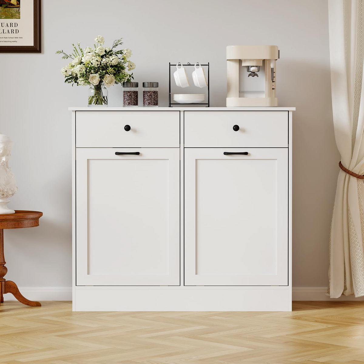 White 20-Gallon Wooden Tilt-Out Trash Can Cabinet F877