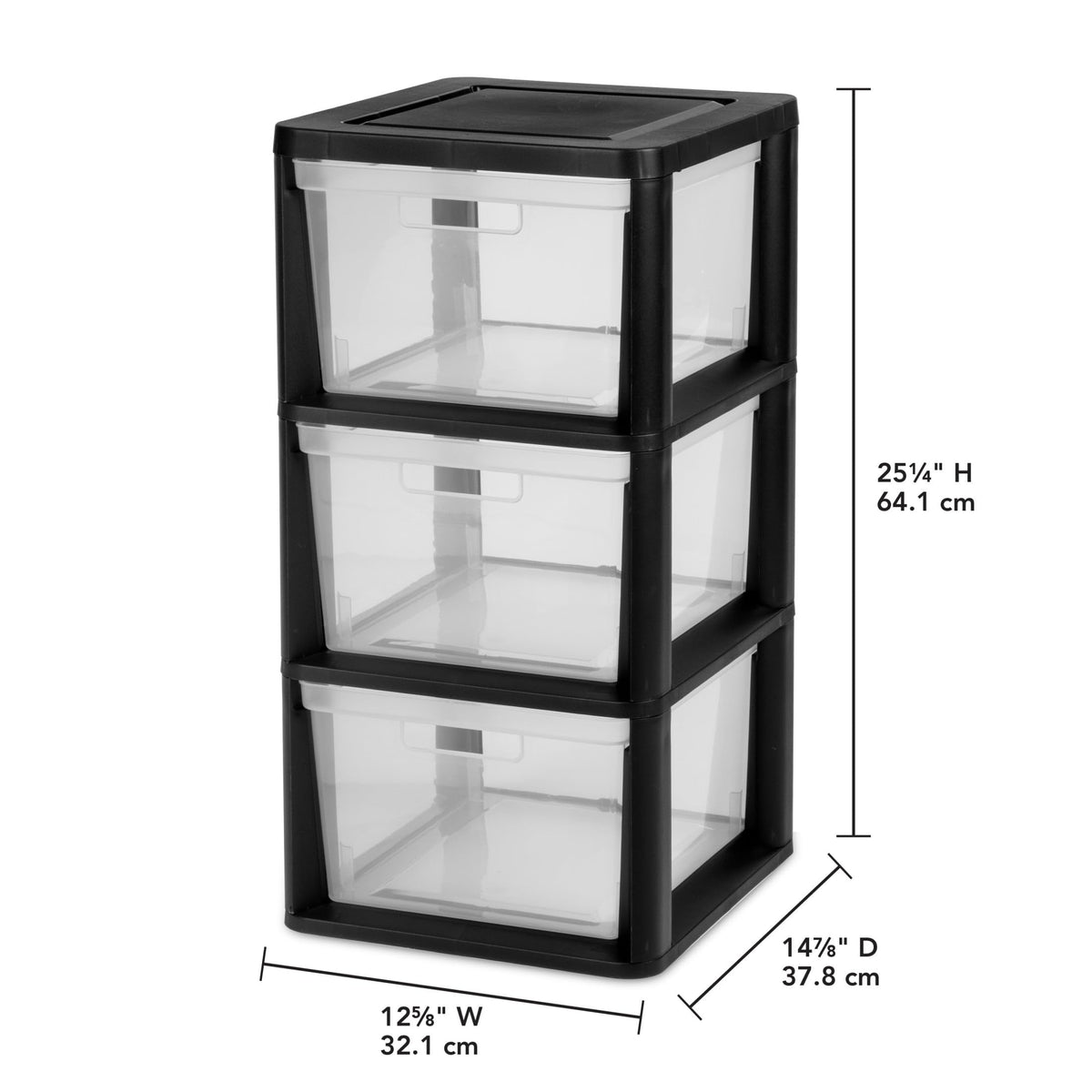 Black 3 Drawer Plastic Storage Tower Q1014