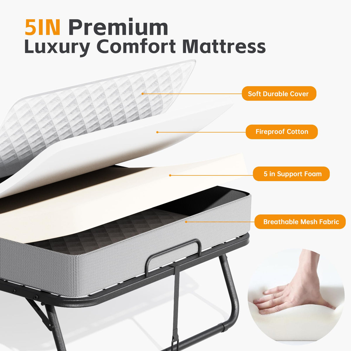Folding Bed with Mattress, Portable Roll Away Bed, 75" x 31" Z427