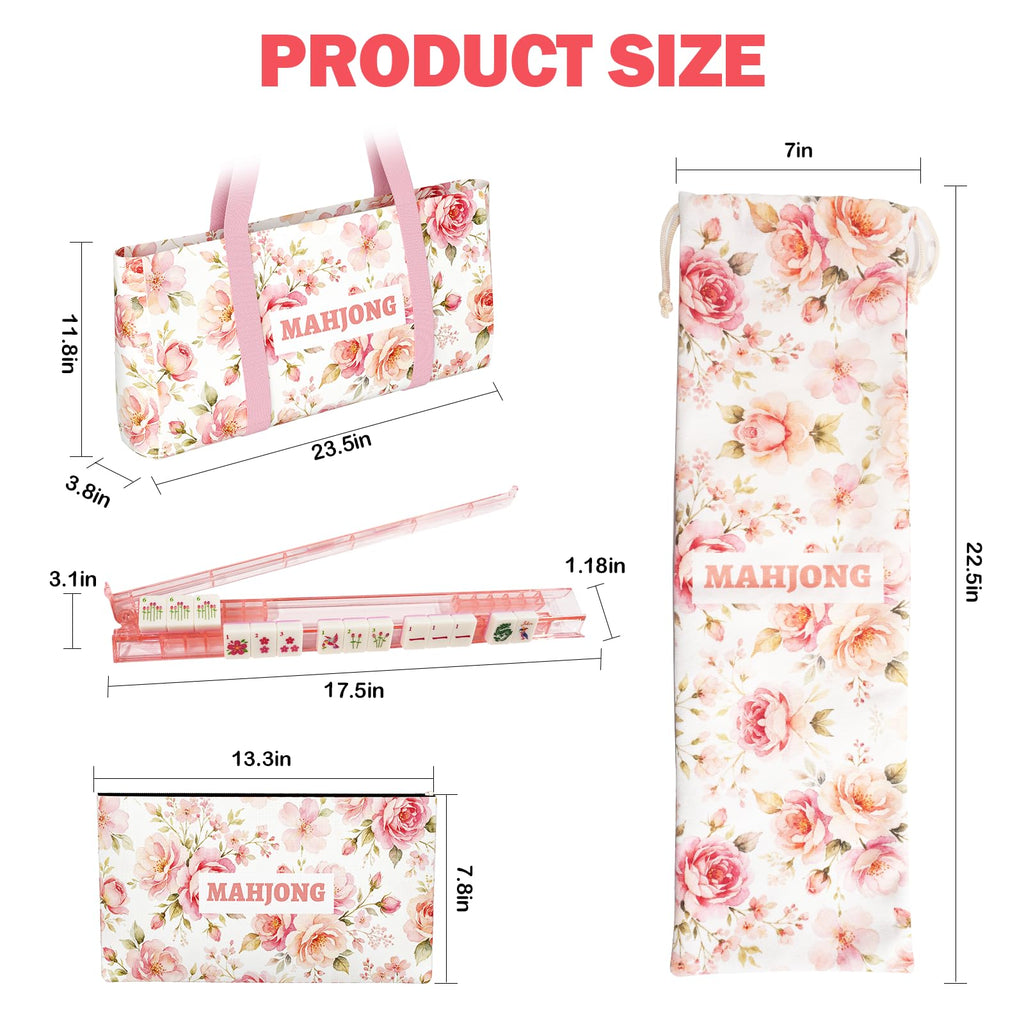 1.2” American Mahjong Set 168 Pink Floral Melamine Tiles M8112