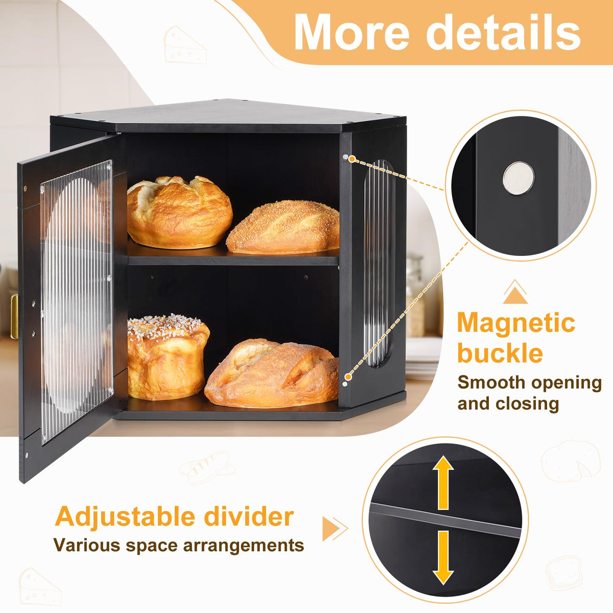 2 Layer Wooden Bread Box with Acrylic Window A781146