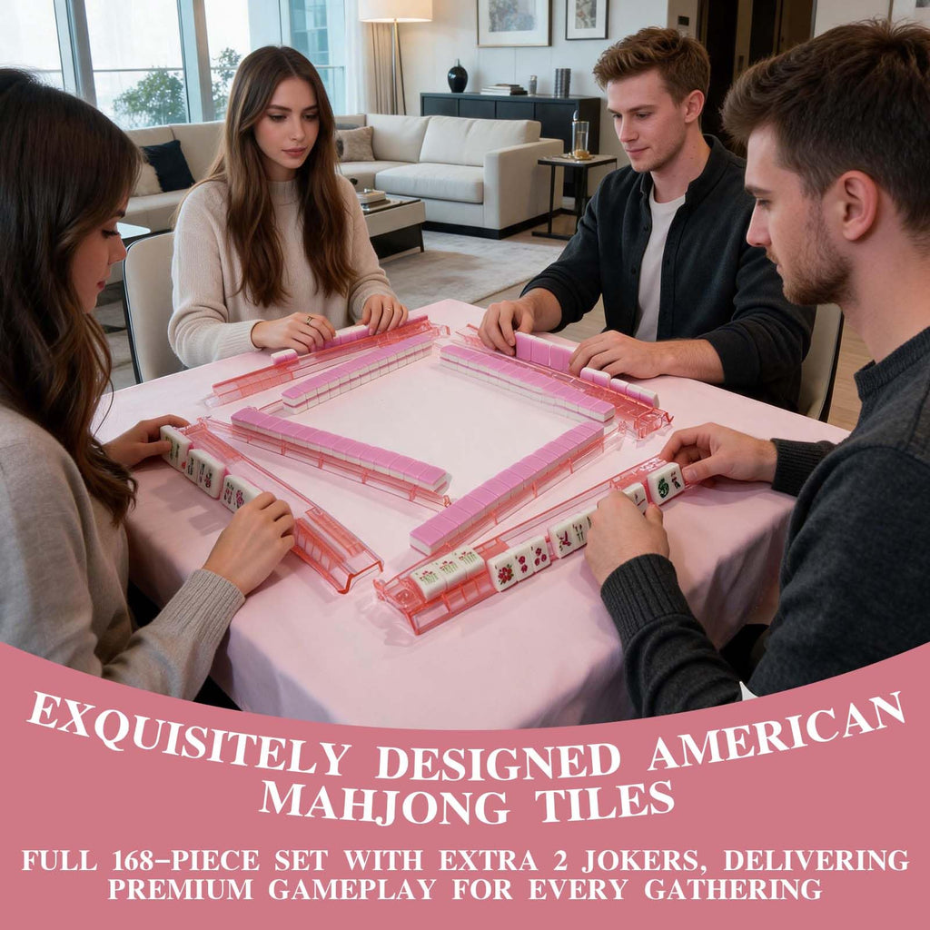 1.2” American Mahjong Set 168 Pink Floral Melamine Tiles M8112