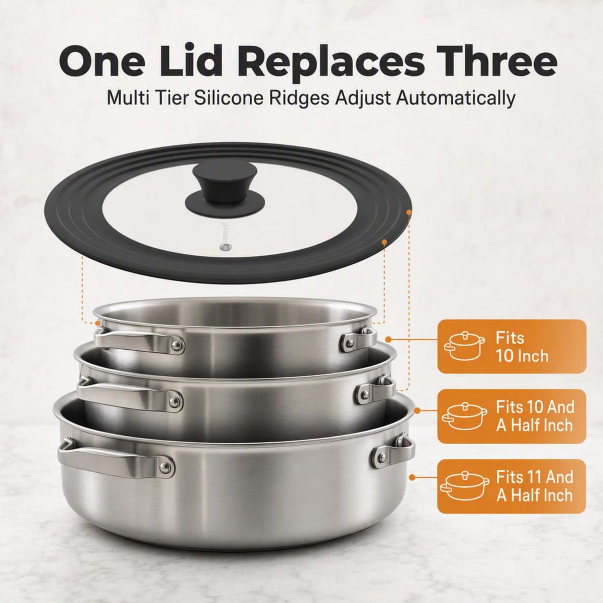 Universal Lid for Pots, Pans & Skillets 10"-11.5" Glass Lid U439468