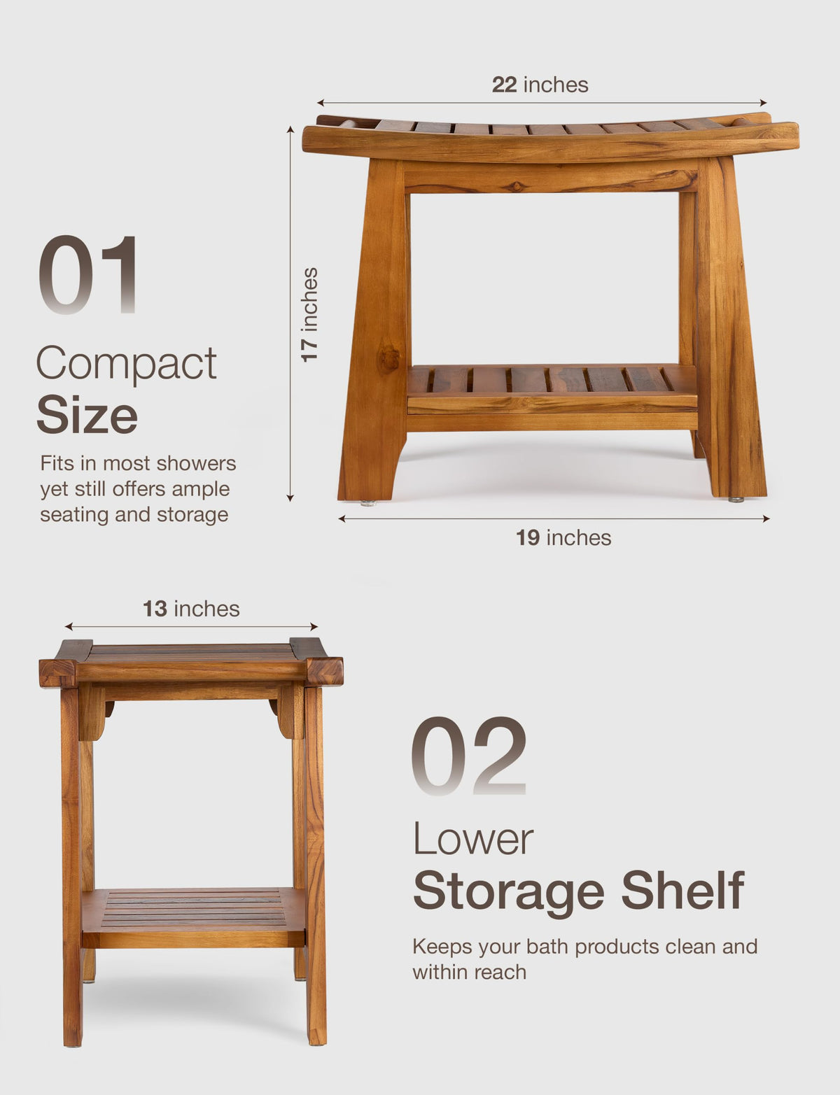 Teak Shower Bench with Shelf S96790