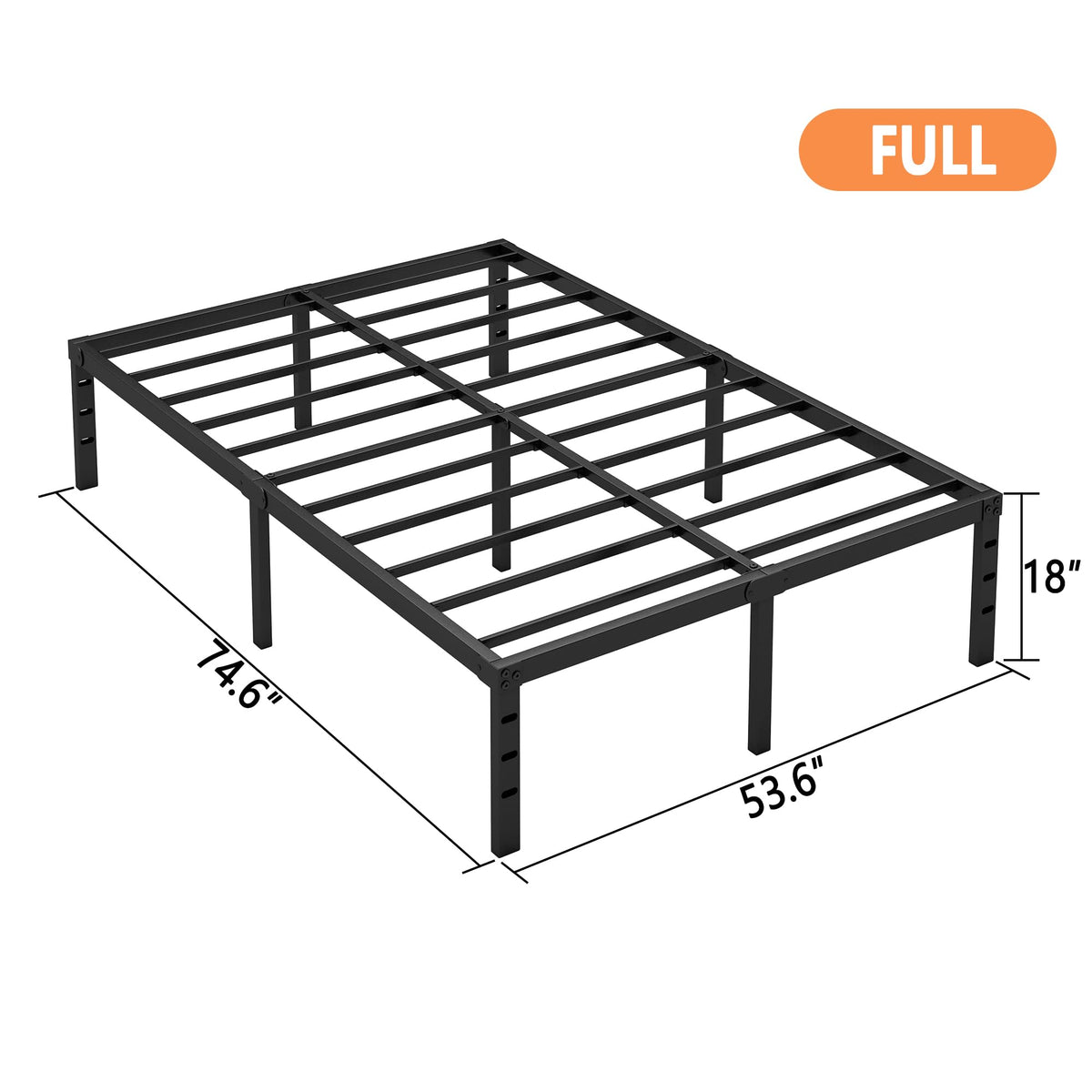 18 Inch Full Bed Frame with Under Bed Storage, Black R981451