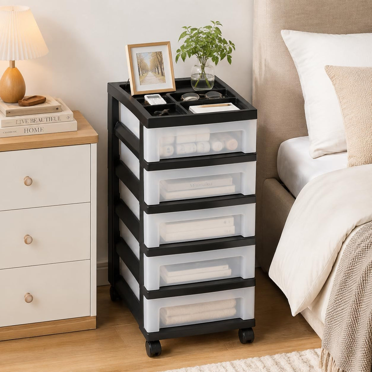 5 Drawer Narrow Storage Cart with Organizer Top Y794