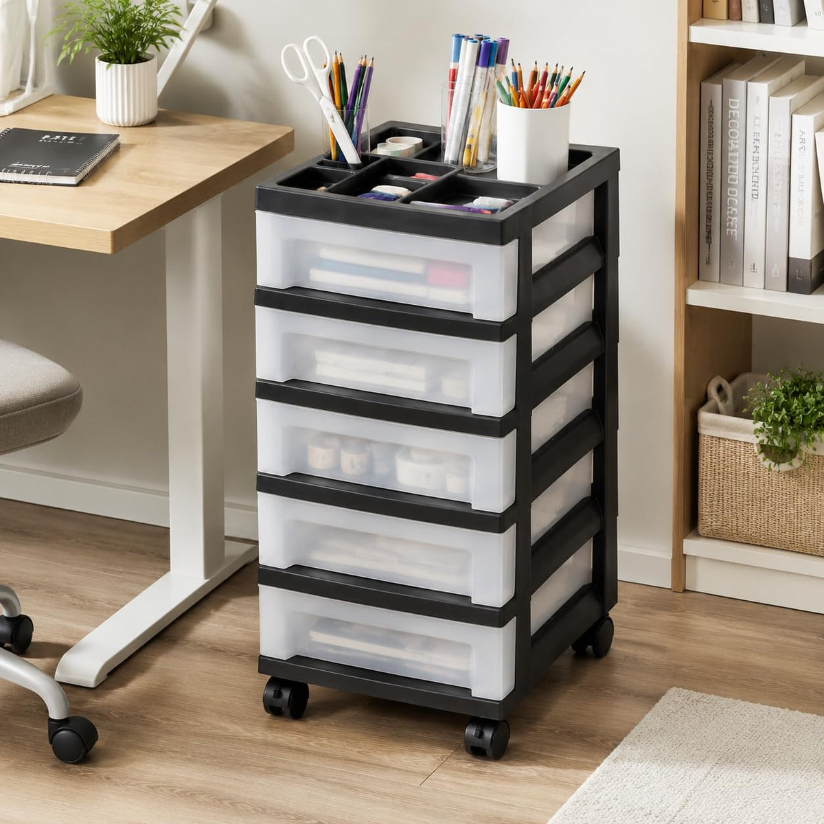 5 Drawer Narrow Storage Cart with Organizer Top Y794