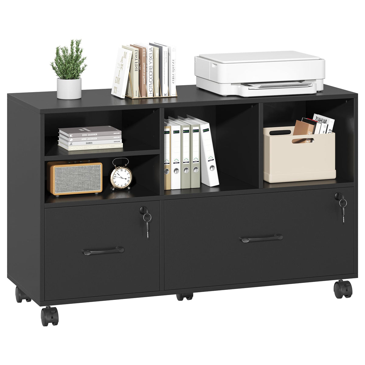 Black 2 Drawer Wood Lateral File Cabinet with Lock W9969