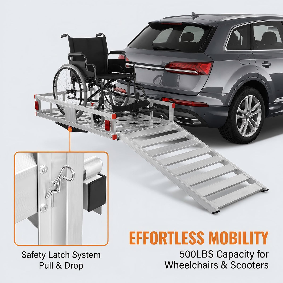 Hitch Mounted Cargo Carrier with Folding Ramp E111591
