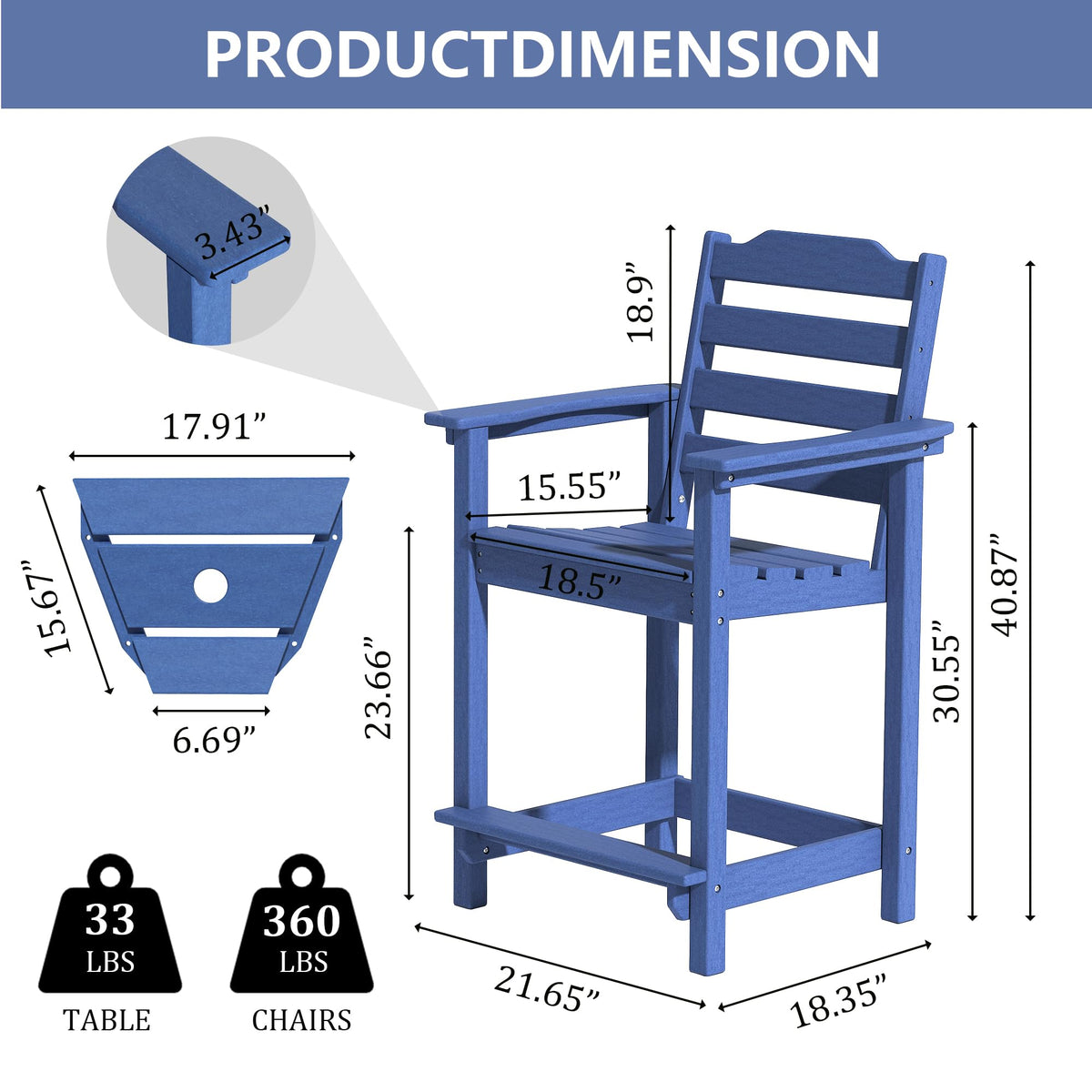 HDPE All-Weather Plastic Adirondack Chair Set of 2 Navy Blue G45610
