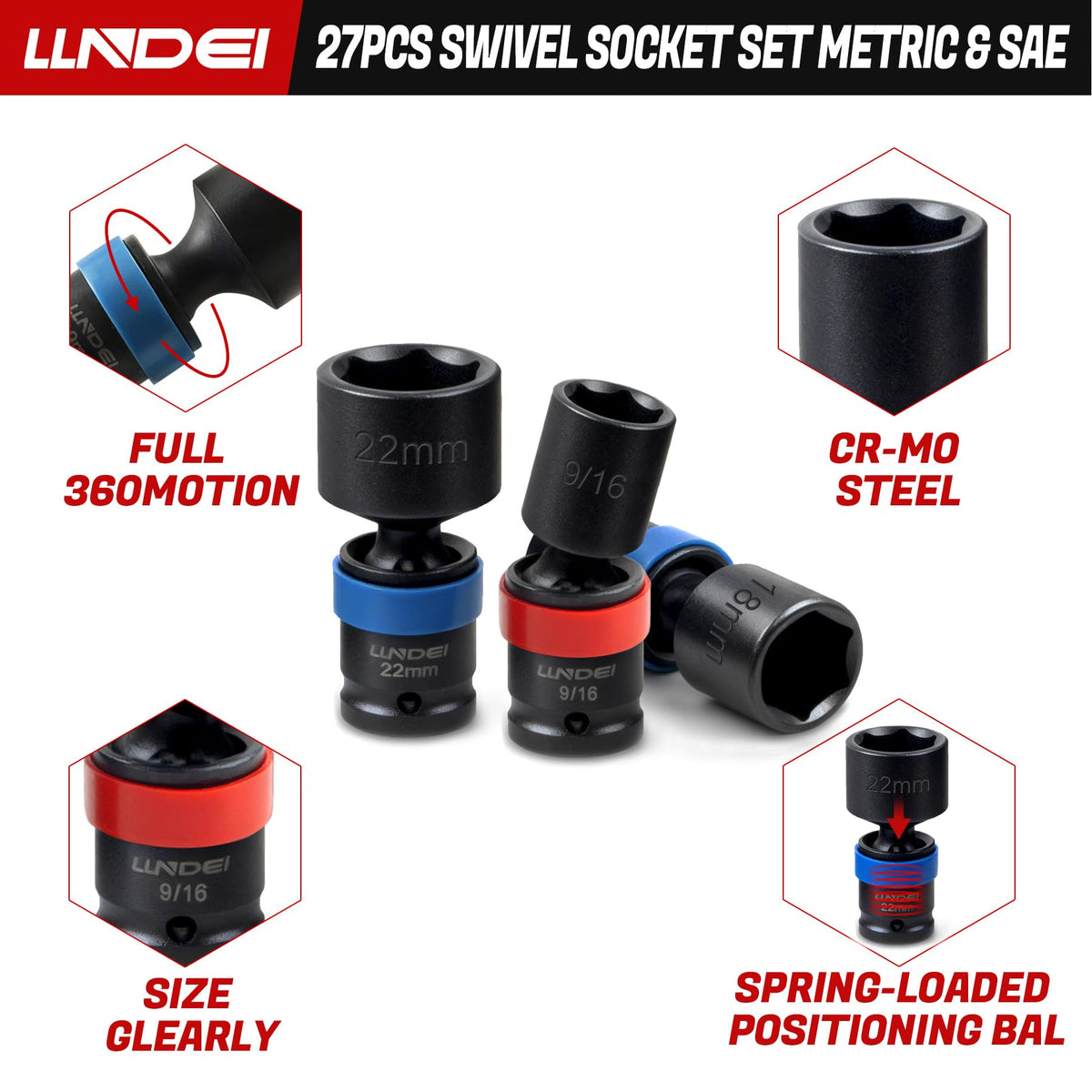27Pcs 3/8" Impact Swivel Socket Set, Metric & SAE Y219171