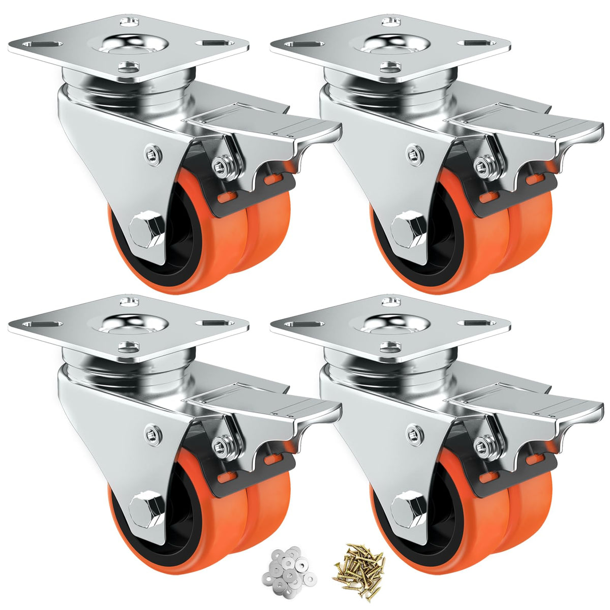 2" Double Wheel Casters with Brake 4 Pack H186681