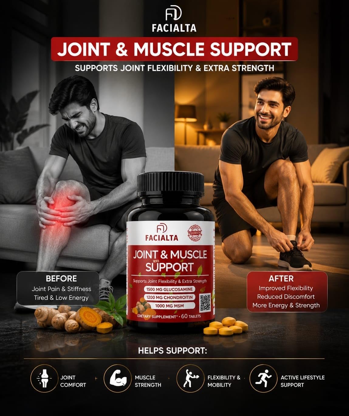 1500mg Glucosamine 1200mg Chondroitin 1000mg MSM 60 Tablets Joint Supplement M519